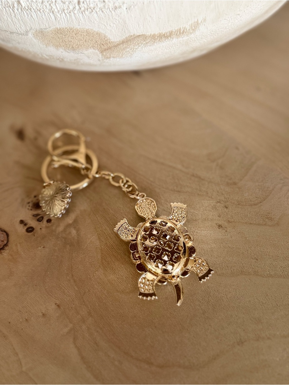 Gold Turtle Keychain Charm with Blue Crystal Accents - Picture 3 of 3